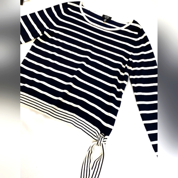 Jones NY Classic Knit Top Size S Navy White Striped EUC - Picture 7 of 10